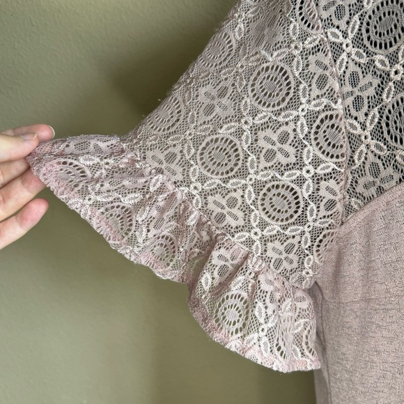 Reborn shirt women XL short ruffle sleeve mesh lace top blouse pink - Picture 3 of 9